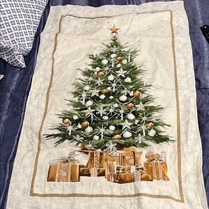 Festive Christmas Tree Tapestry with Gold and Green Accents 45”x26.5”